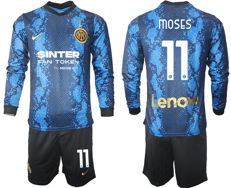 Men 2021-2022 Club Inter Milan home blue Long Sleeve #11 Soccer Jersey->manchester city jersey->Soccer Club Jersey